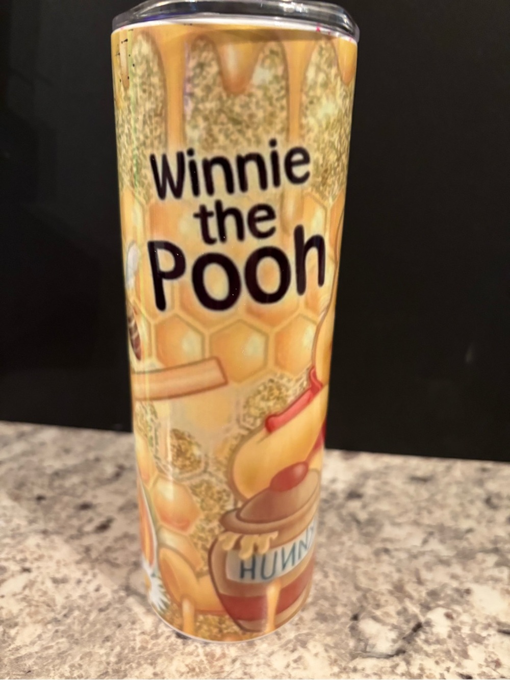 Hand Crafted Winnie the Pooh Honey Yellow Travel Tumbler